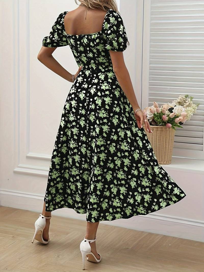 Ava - Floral A-Line Dress with Split Hem for Spring