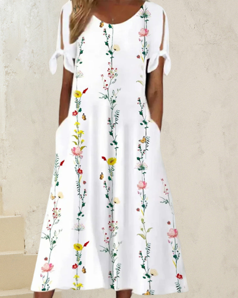 Sofia – Floral Print Round Neck Midi Women's Dress