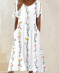 Sofia – Floral Print Round Neck Midi Women's Dress