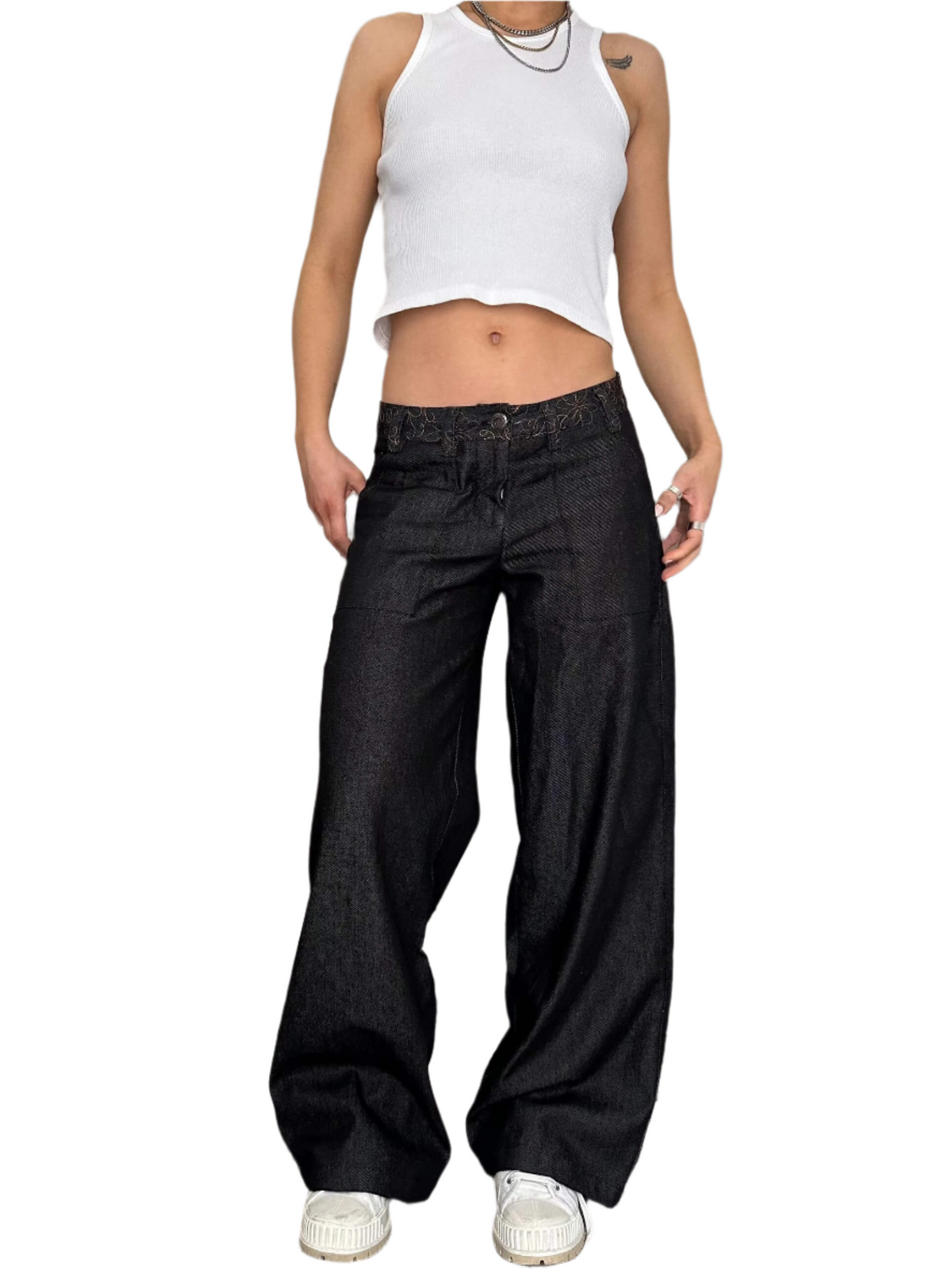 Celeste – Embroidered Charcoal Denim Jeans for Women