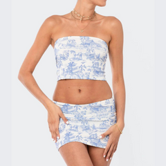 Sophia – Printed Strapless Top and Mini Skirt Set