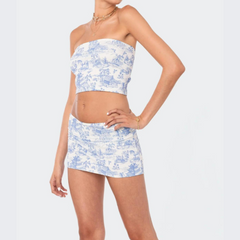 Sophia – Printed Strapless Top and Mini Skirt Set