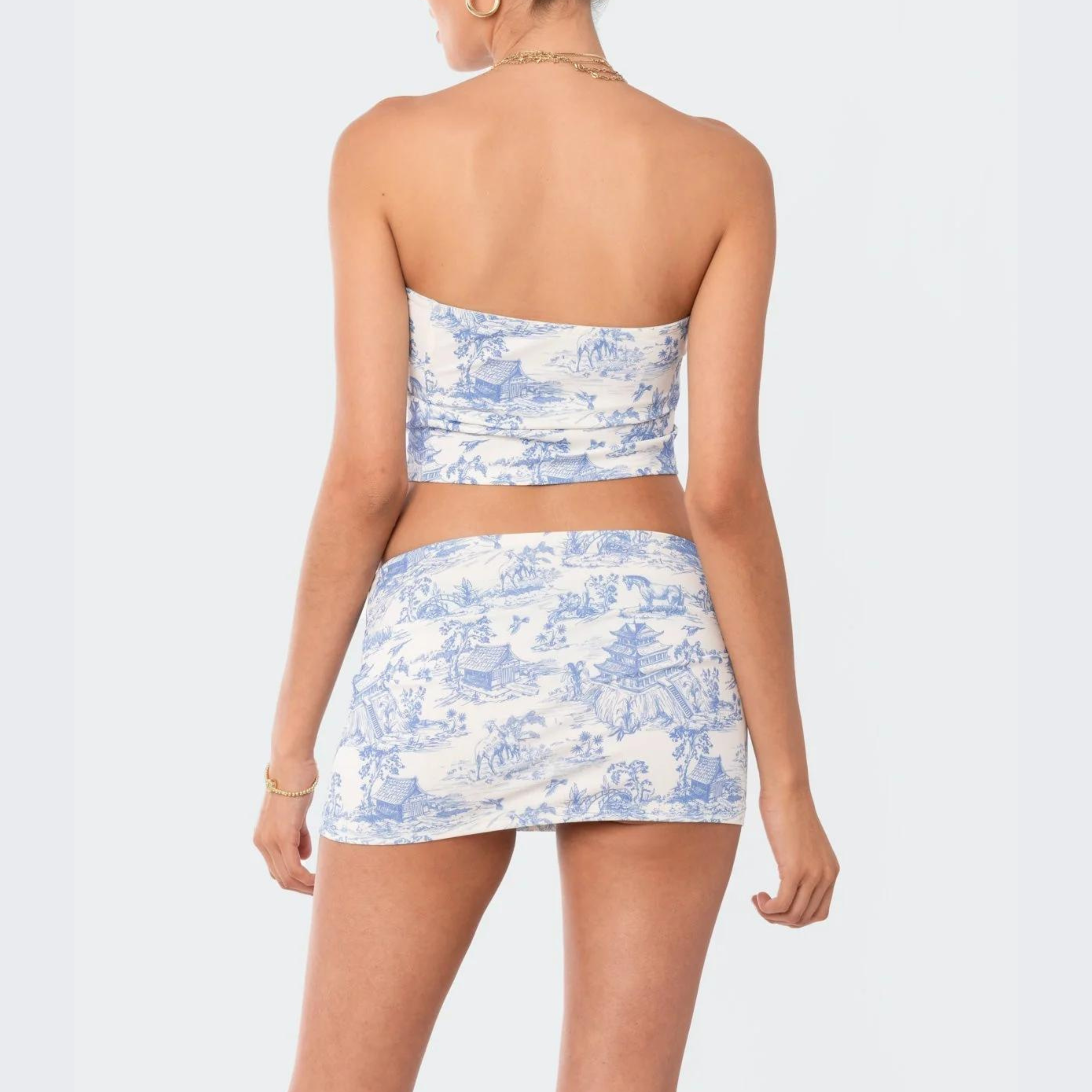 Sophia – Printed Strapless Top and Mini Skirt Set