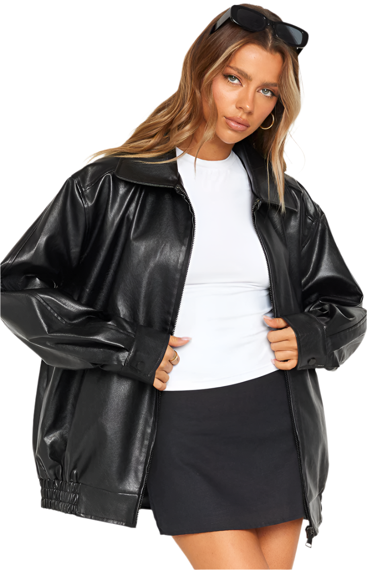 Alessia – Chic Neme Leather Bomber Jacket for Women