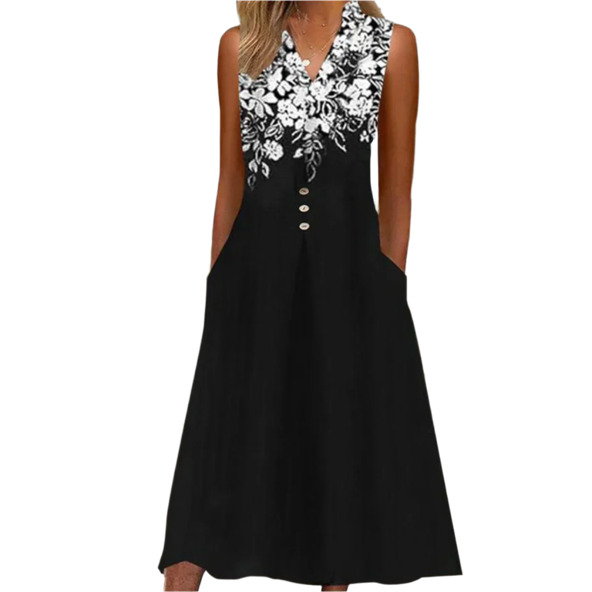 Amara – Black Sleeveless Women’s Midi Dress