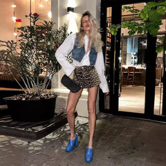 Adriana – Bold Leopard Denim Women’s Shorts