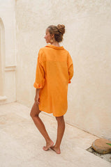 Alliana – Summer Shirt Dress in Mandarin Orange Linen for Women