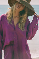 Celia – Elegant Women’s Shirt Dress in Purple Linen