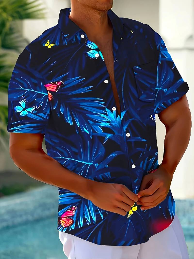 Jake - Short-Sleeve Hawaiian Shirt with Butterfly Floral Print