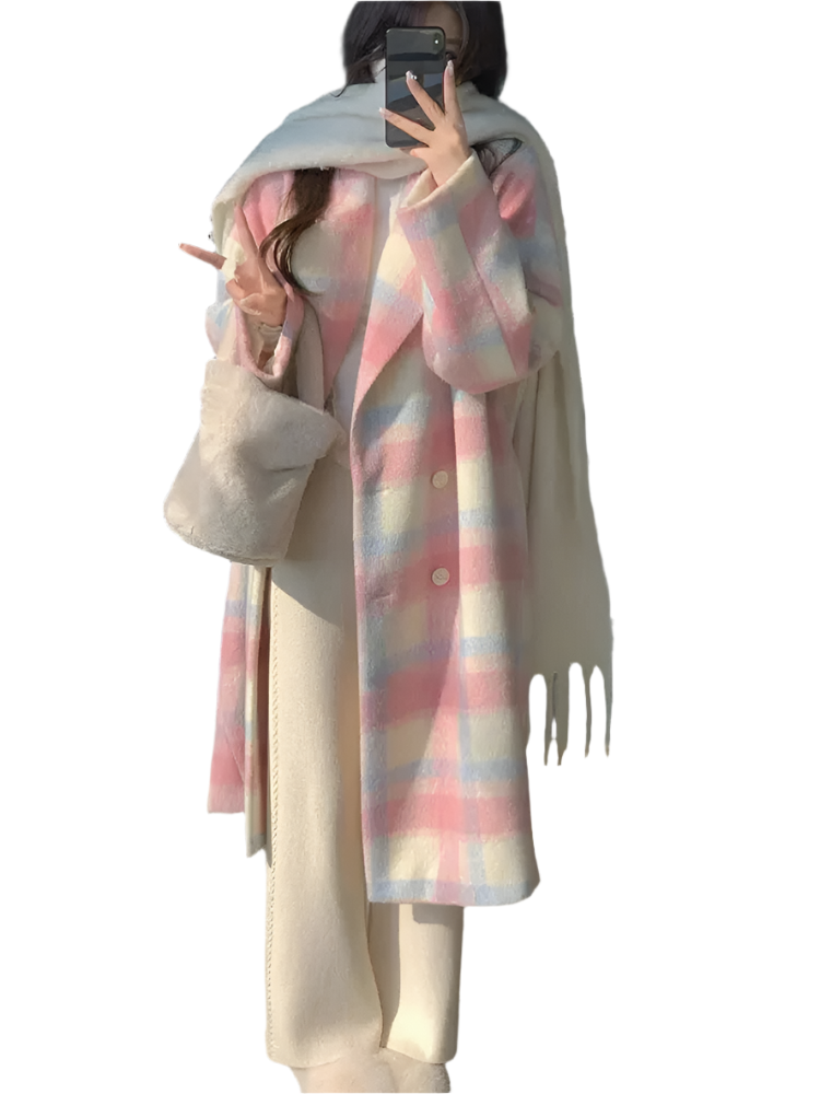 Chiara – Plaid Synthetic Wool Long Coat for Women