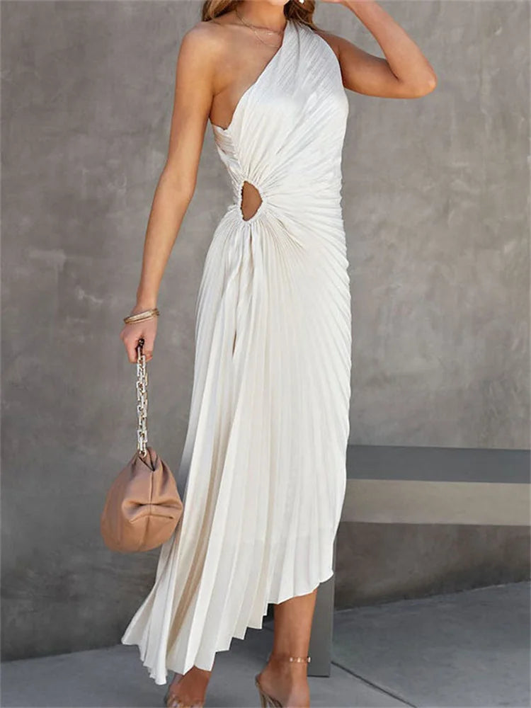 Tossy - Sleeveless Pleated One-Shoulder Dress