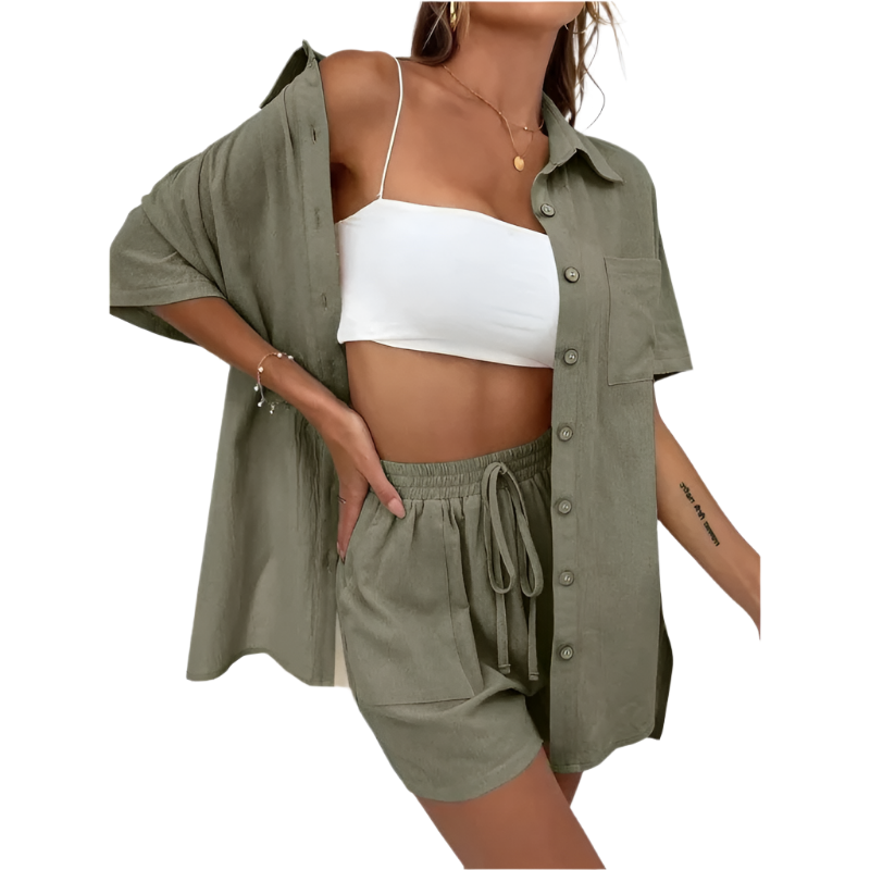 Elisa – Effortless Women’s Button Two-Piece Set