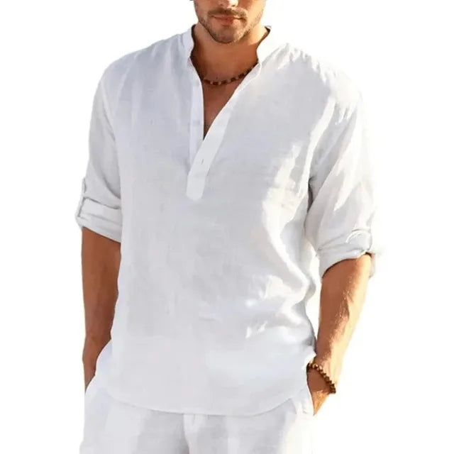 Enzo – Casual Linen Henley Shirt for Men