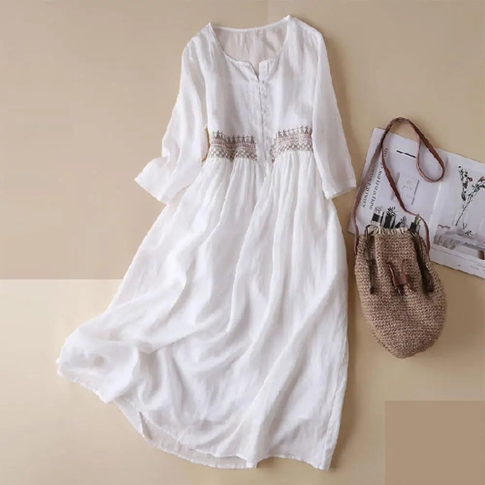 Elena – Ethnic Style Embroidered Midi Dress for Women