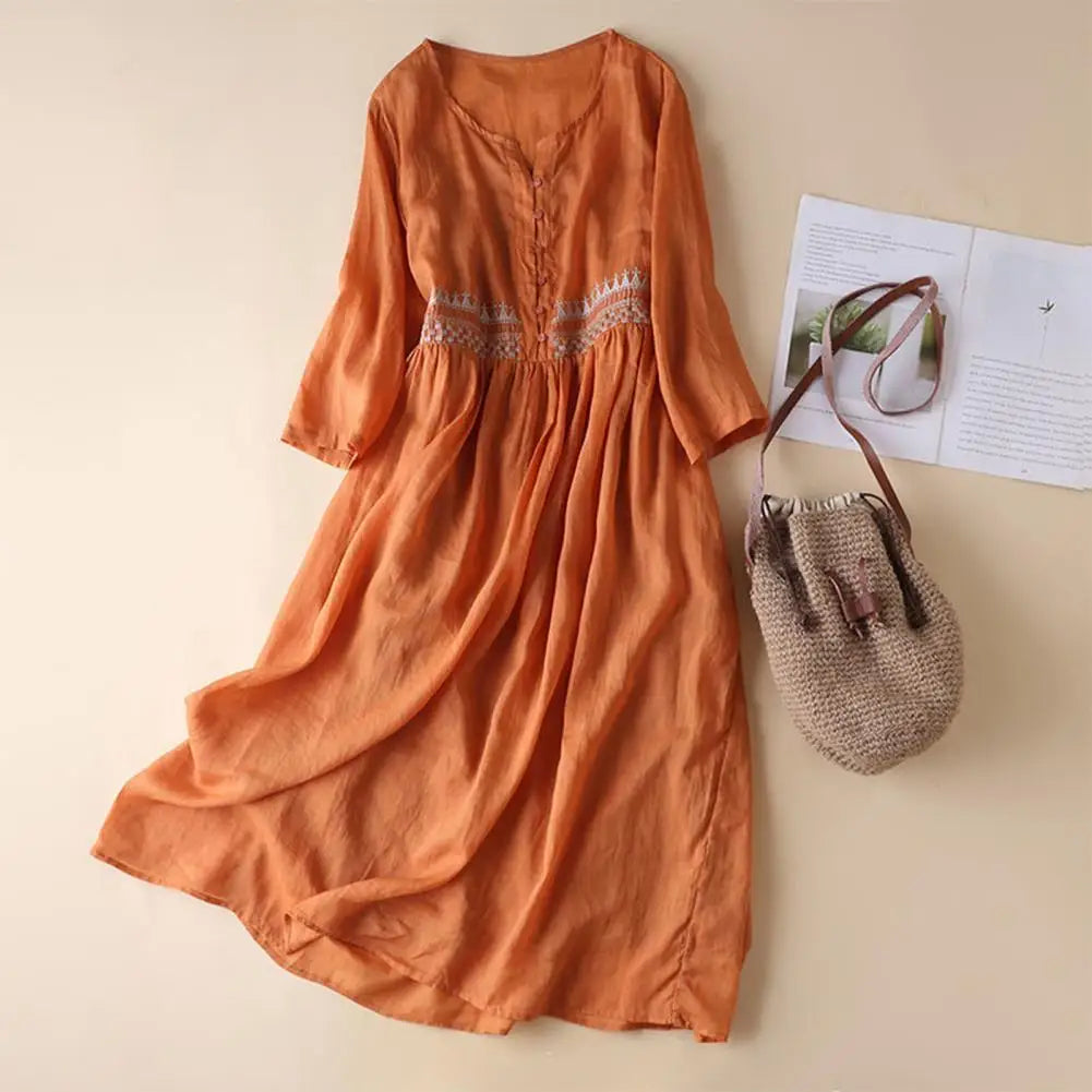 Elena – Ethnic Style Embroidered Midi Dress for Women