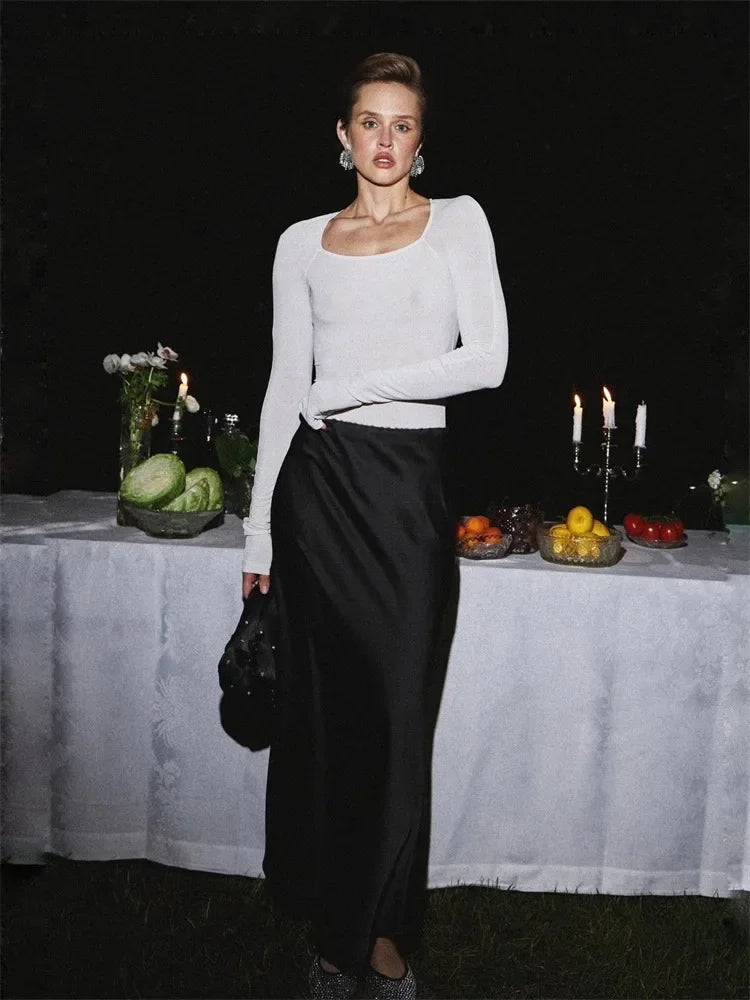Penelope – Satin Long Skirt with Heavenly Elegance For Women