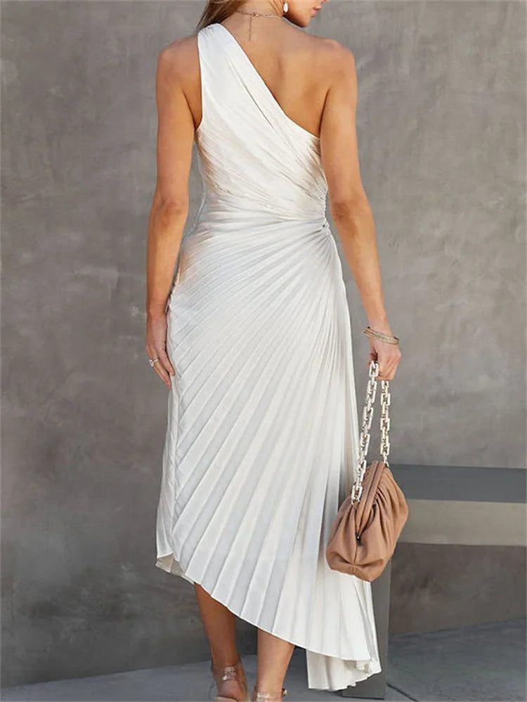 Tossy - Sleeveless Pleated One-Shoulder Dress