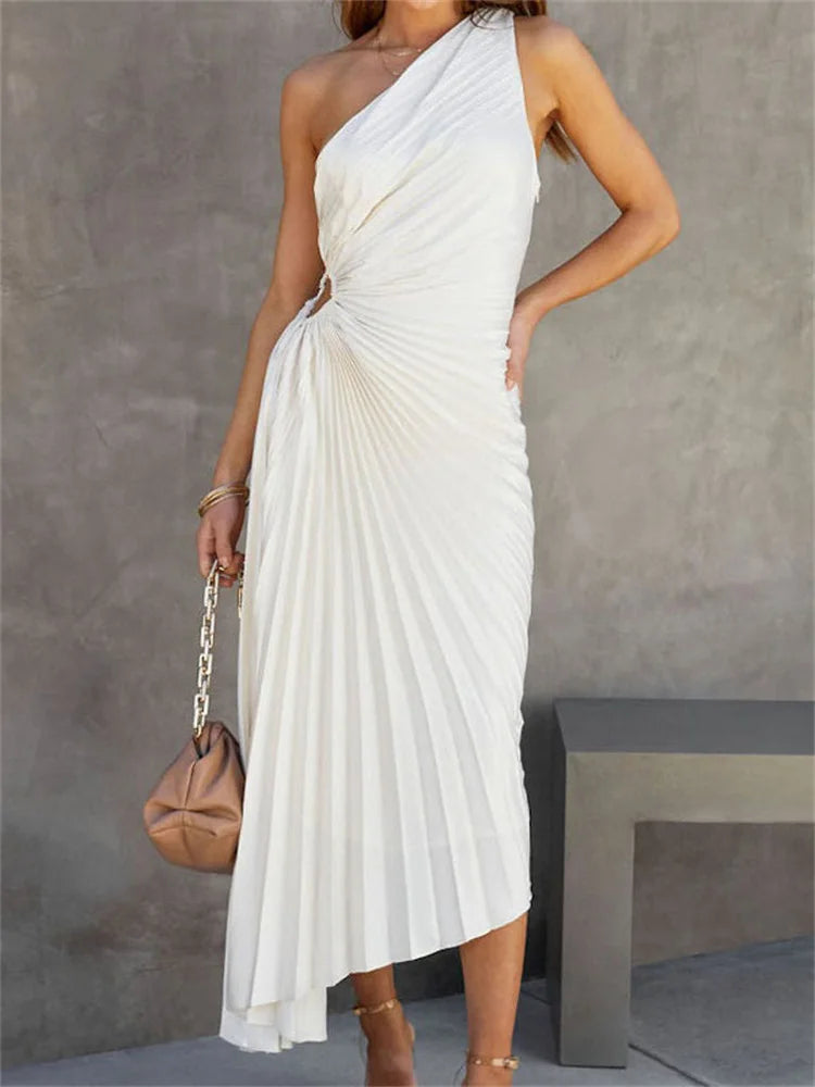 Tossy - Sleeveless Pleated One-Shoulder Dress