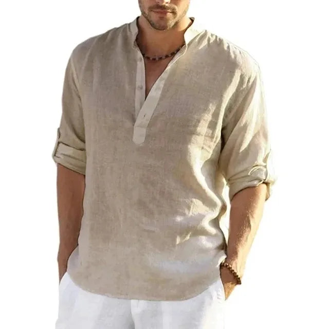 Enzo – Casual Linen Henley Shirt for Men