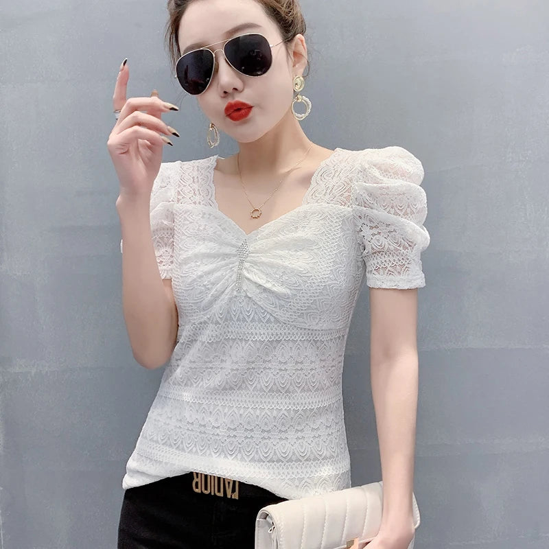 Sofia – Sexy V-Neck Diamond Women’s Casual Blouse