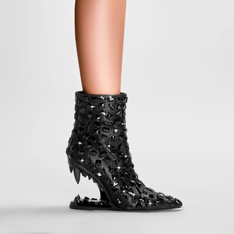Lina – Pointed Rhinestone Big Heel Women's Boots
