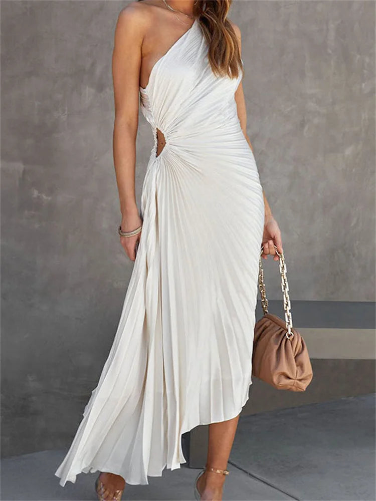 Tossy - Sleeveless Pleated One-Shoulder Dress