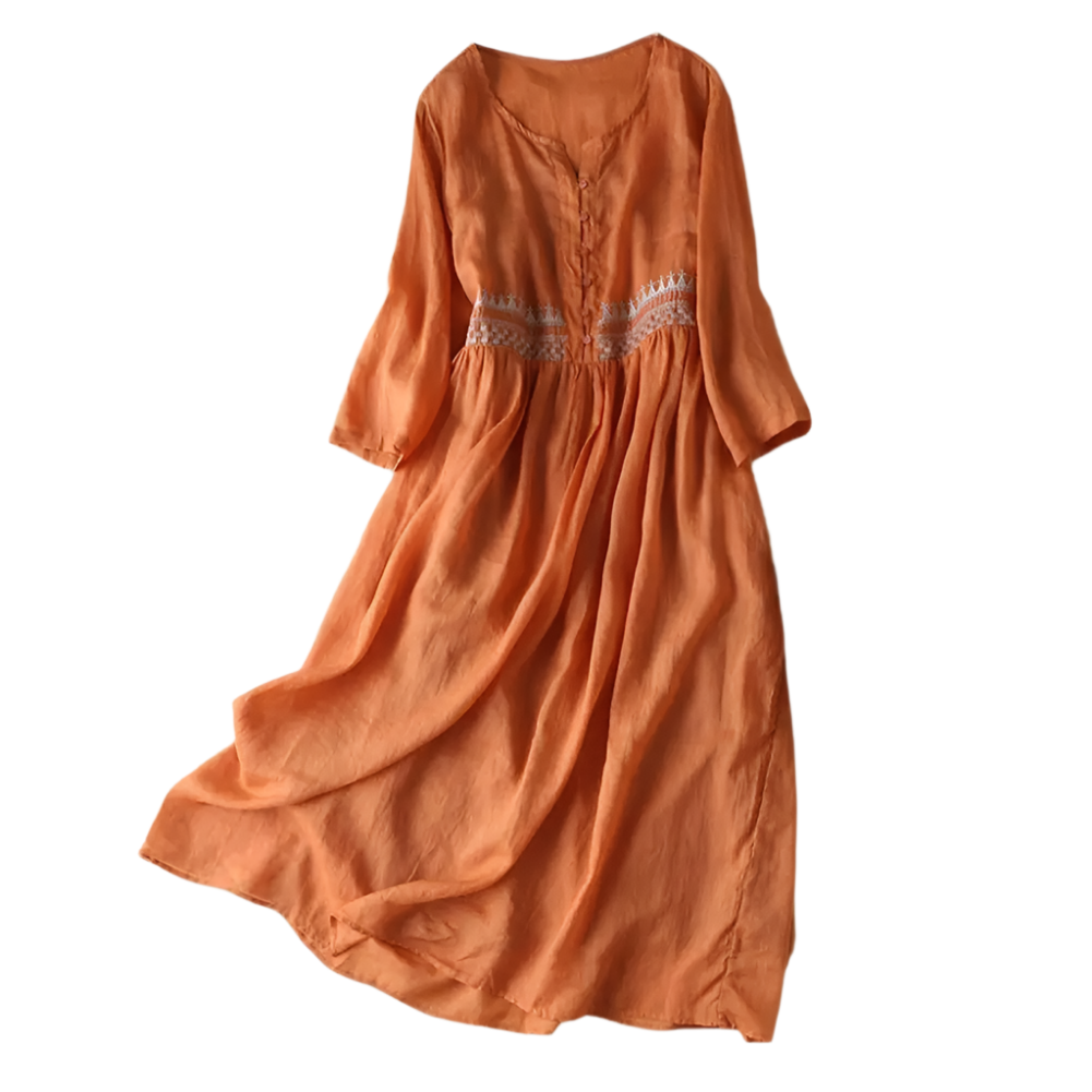 Elena – Ethnic Style Embroidered Midi Dress for Women