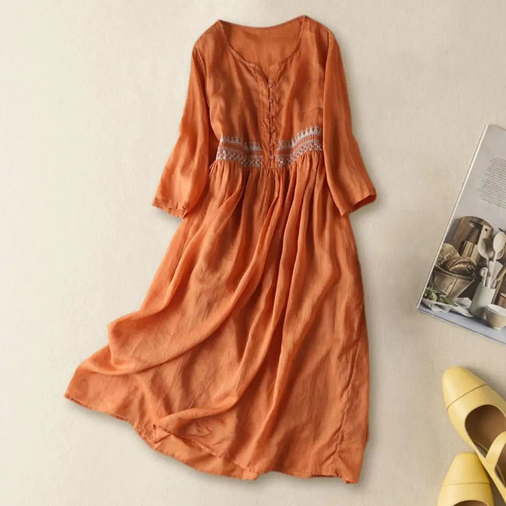 Elena – Ethnic Style Embroidered Midi Dress for Women