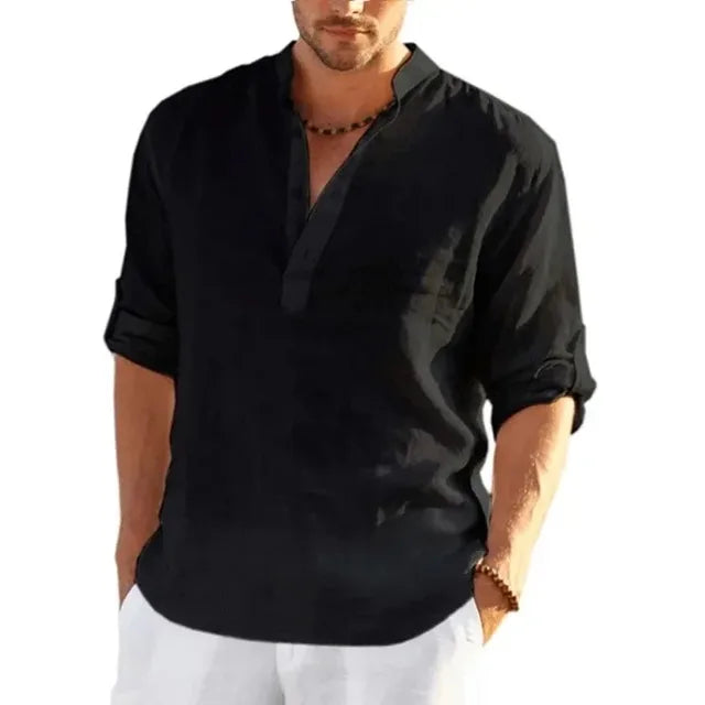 Enzo – Casual Linen Henley Shirt for Men