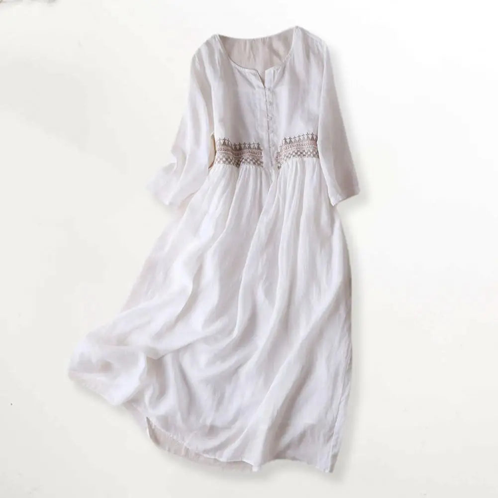 Elena – Ethnic Style Embroidered Midi Dress for Women