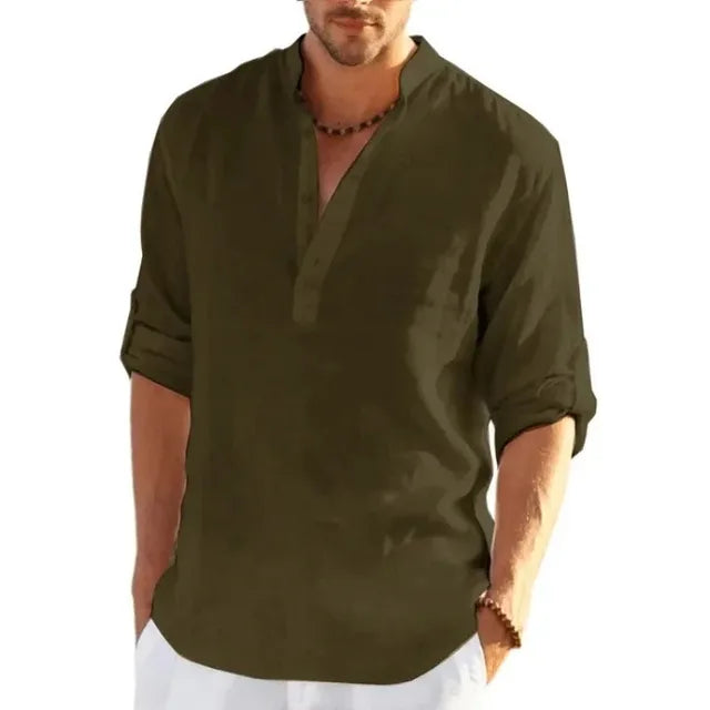 Enzo – Casual Linen Henley Shirt for Men