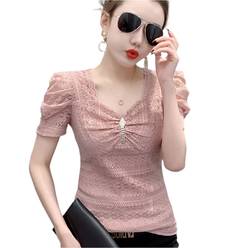 Sofia – Sexy V-Neck Diamond Women’s Casual Blouse