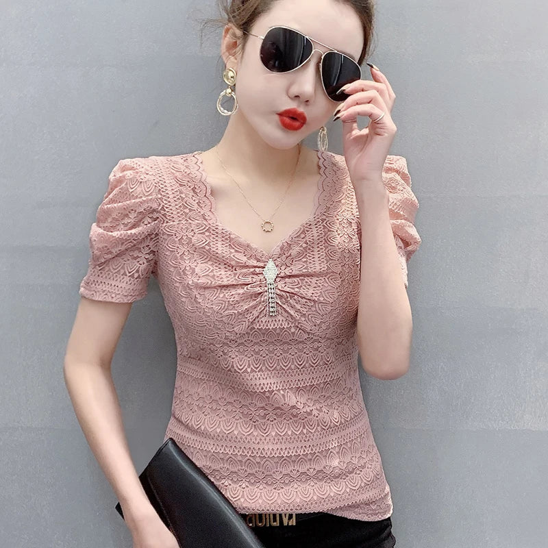 Sofia – Sexy V-Neck Diamond Women’s Casual Blouse