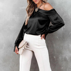 Isabelle – Luxurious Satin Women's Blouse with Open Shoulder