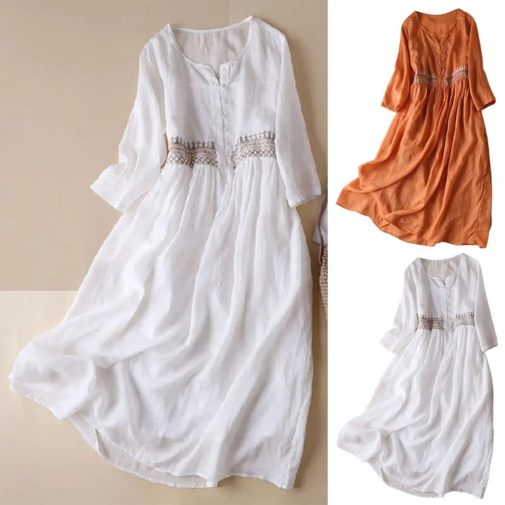 Elena – Ethnic Style Embroidered Midi Dress for Women