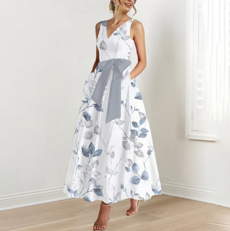 Aurora - White Leaf Maxi Dress