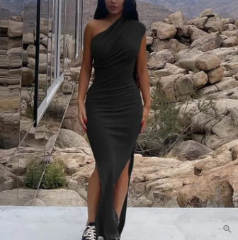 Eleanor - One-Shoulder Cocktail Dress with Side Slit