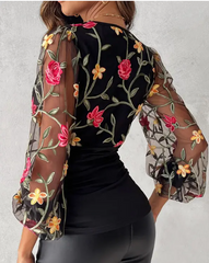 Clara – Elegant Mesh Women’s Embroidered Top