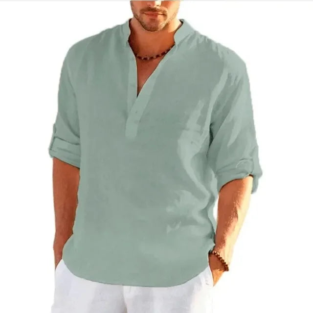 Enzo – Casual Linen Henley Shirt for Men