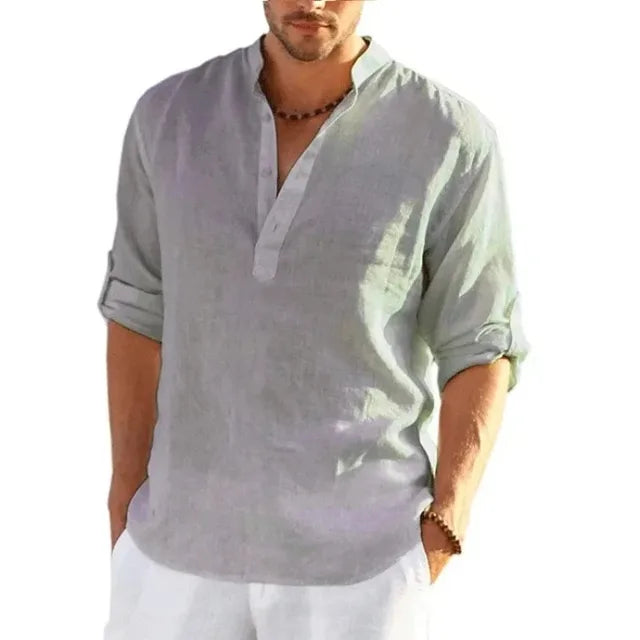 Enzo – Casual Linen Henley Shirt for Men