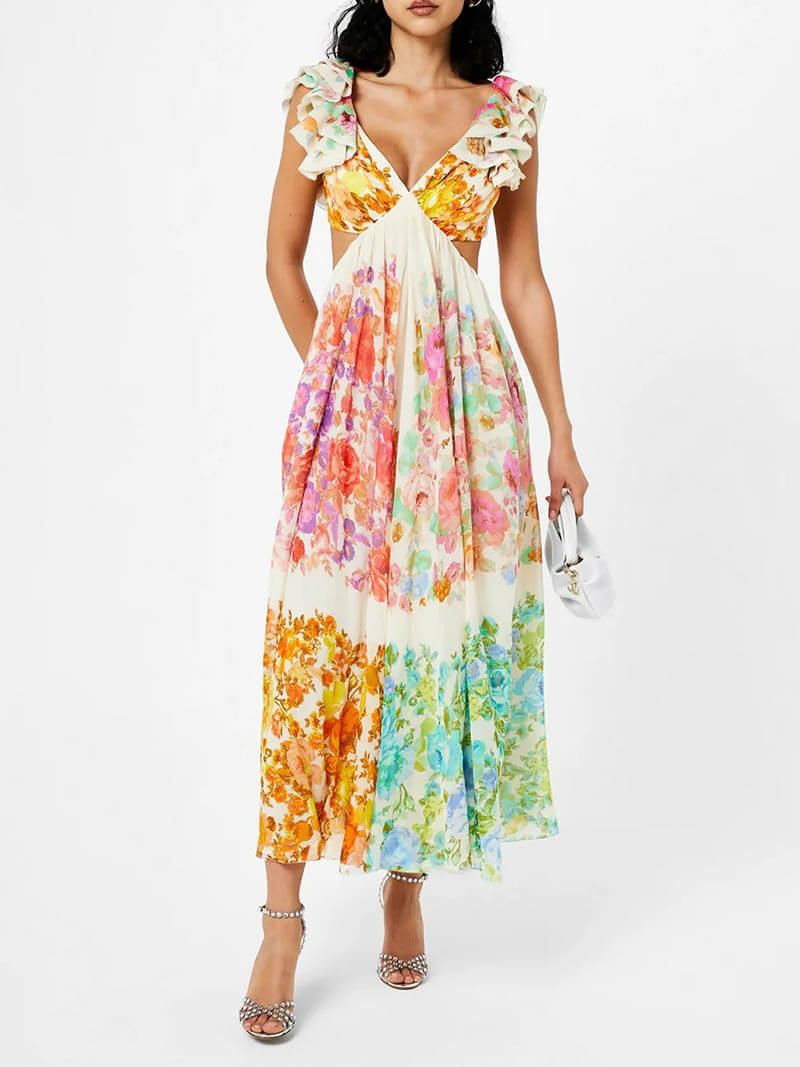 Isabella – Floral Elegance Cut-Out Maxi Dress for Women