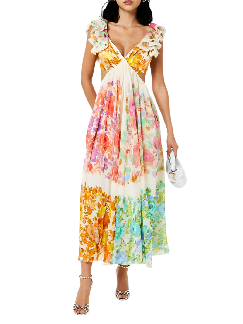 Isabella – Floral Elegance Cut-Out Maxi Dress for Women