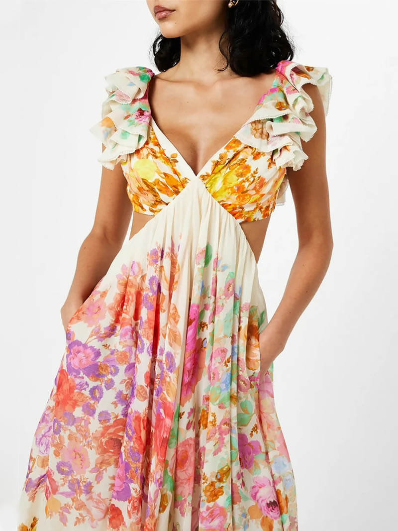 Isabella – Floral Elegance Cut-Out Maxi Dress for Women