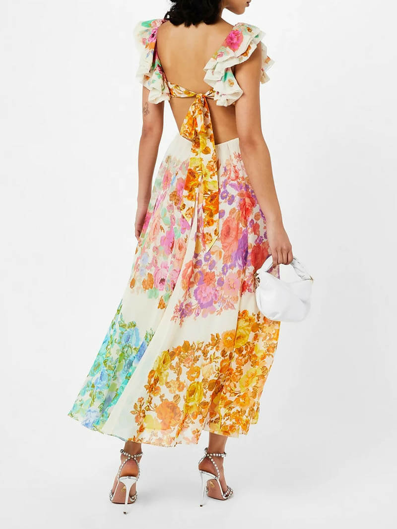 Isabella – Floral Elegance Cut-Out Maxi Dress for Women