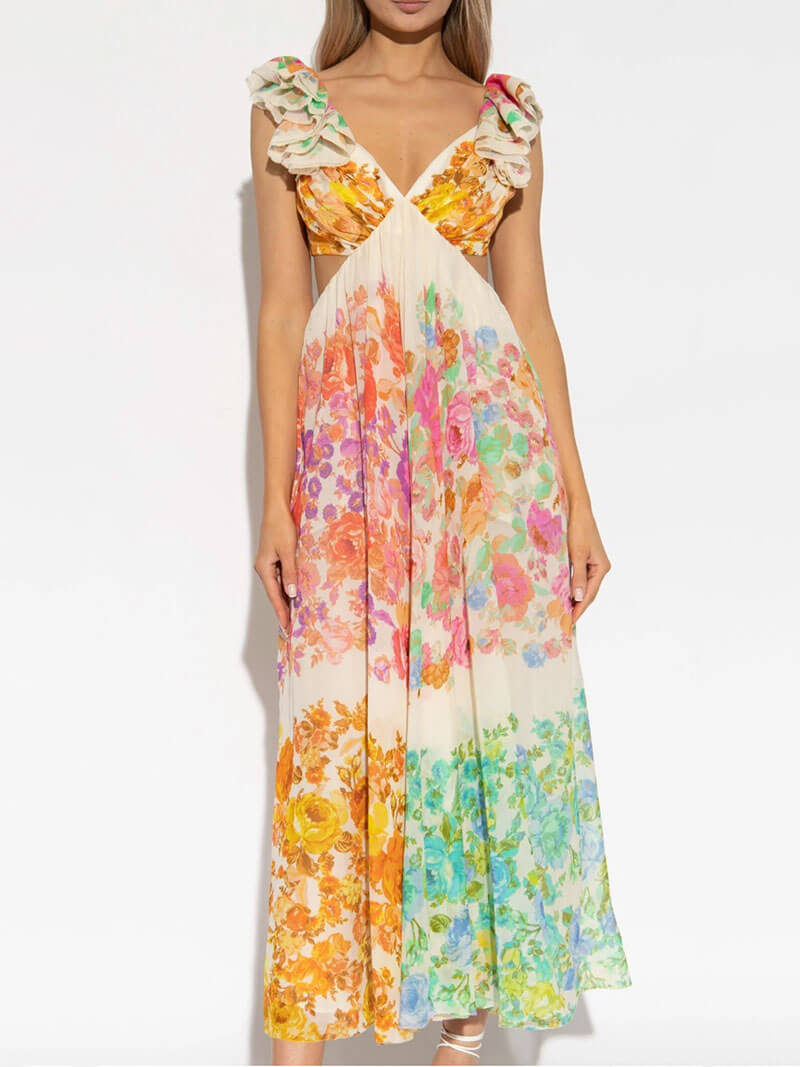 Isabella – Floral Elegance Cut-Out Maxi Dress for Women