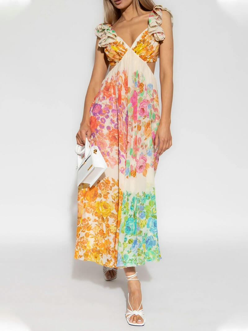 Isabella – Floral Elegance Cut-Out Maxi Dress for Women