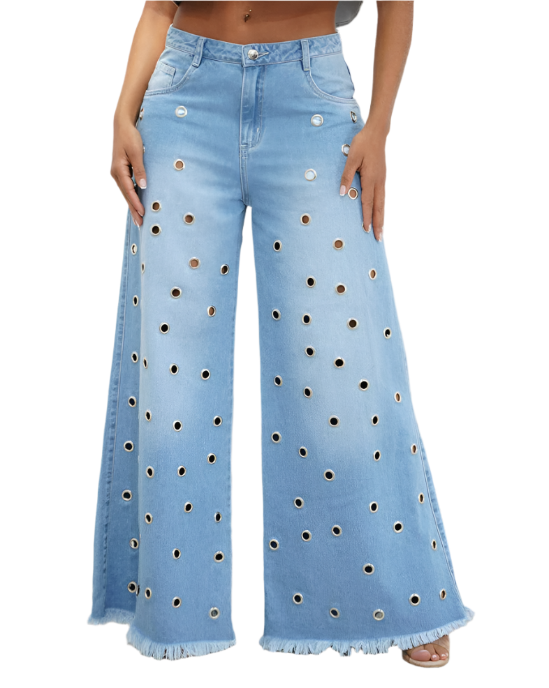 Camila – Loose Palazzo Eyelets Jeans for Women