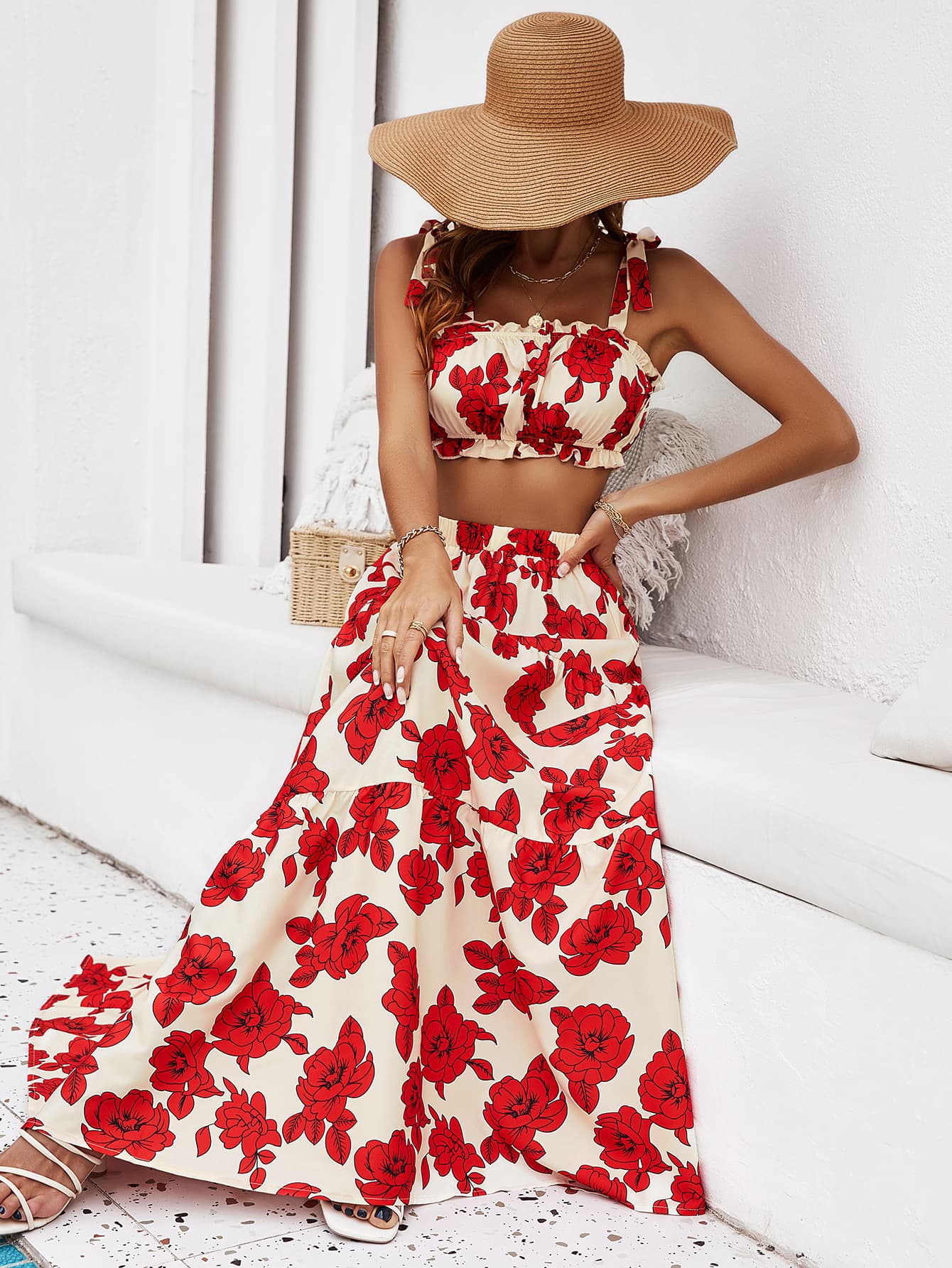 Giulia – Effortless Floral Top and Maxi Skirt Set for Women