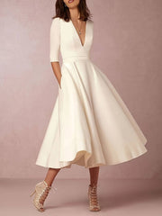 Tania - Women's  White V-Neck Dress