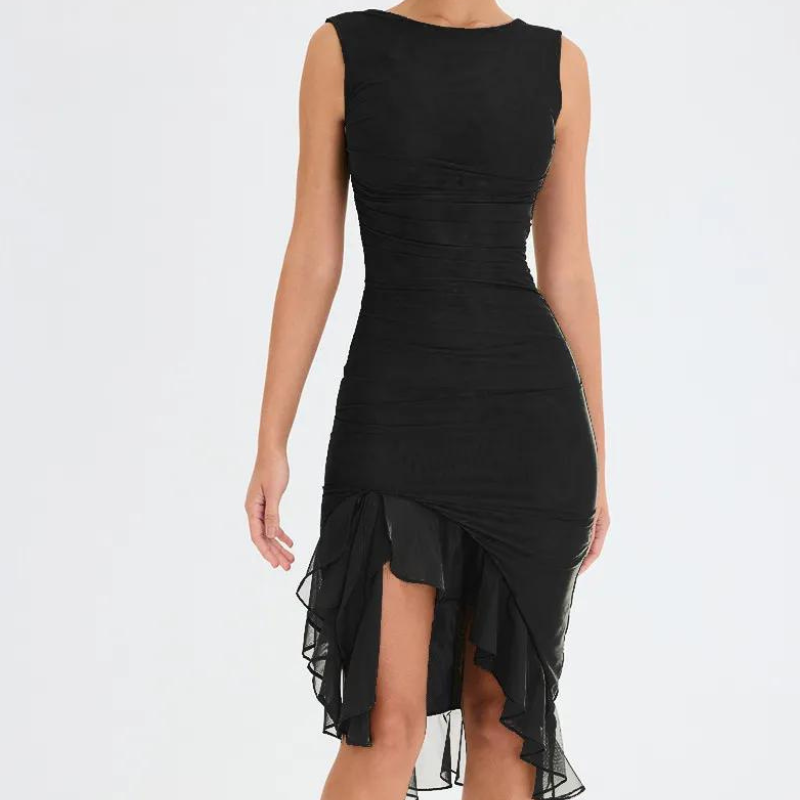 Charlotte – Elegant Mesh Ruched Midi Dress for Women
